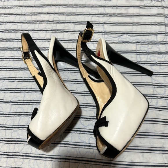 BALLIN open toe white and black with ribbons heel size Euro 37.5 US size 7.5 - Picture 3 of 16